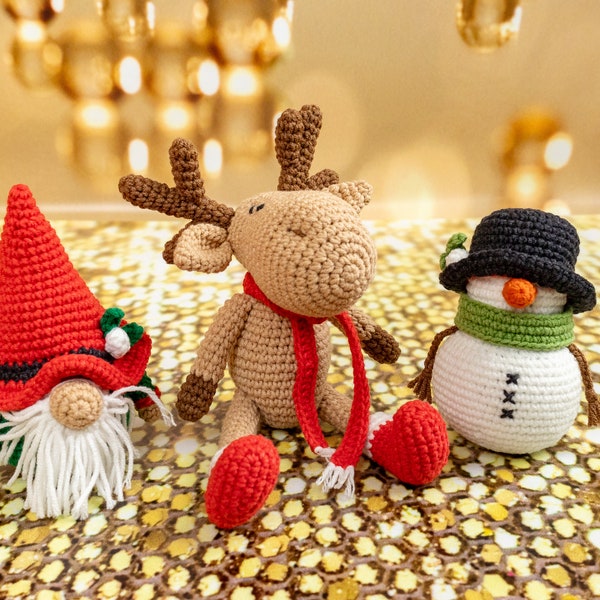 Christmas Crochet Kits for Adults, Beginner Crochet Kits, Snowman, Reindeer and Gnome Amigurumi DIY Craft Kits