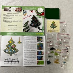 Christmas Tree Bead embroidery kit. Seed Bead Brooch kit. DIY Craft kit. Beading kit. Needlework beading. Handmade Jewelry Making Kit image 7