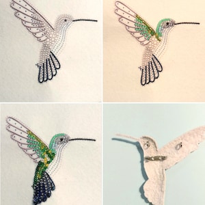 Hummingbird Bead embroidery kit. Seed Bead Brooch kit. DIY Craft kit. Bird beading kit. Needlework beading. Handmade Jewelry Making Kit image 6