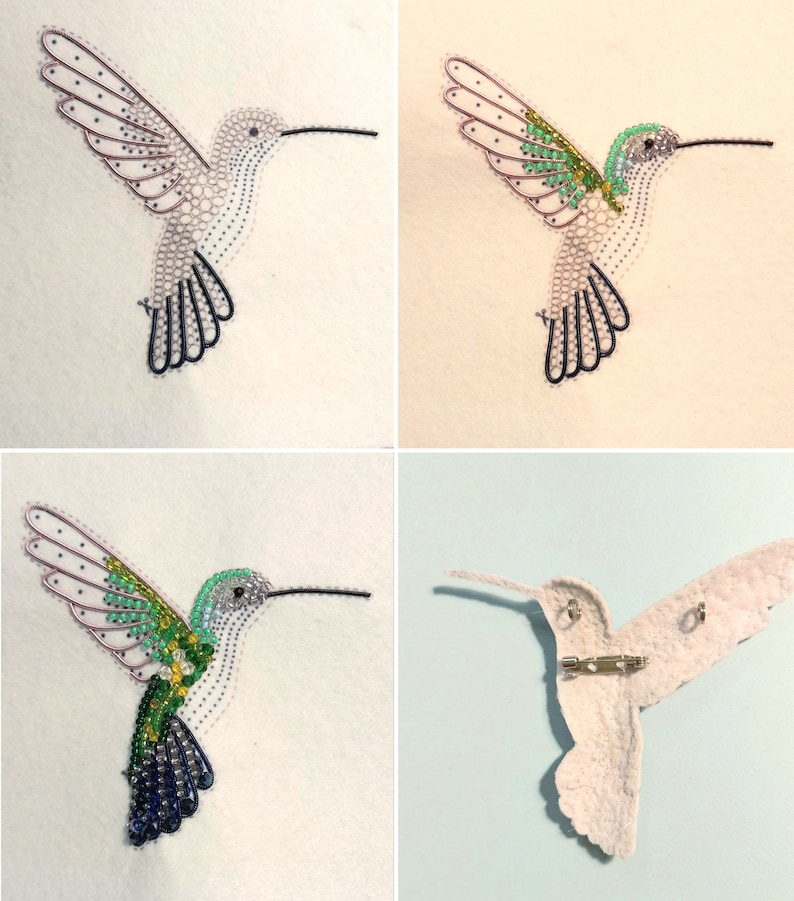Hummingbird Bead embroidery kit. Seed Bead Brooch kit. DIY Craft kit. Bird beading kit. Needlework beading. Handmade Jewelry Making Kit image 6