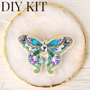 Butterfly Bead embroidery kit. Seed Bead Brooch kit. DIY Craft kit. Insect Beading kit. Needlework beading. Handmade Jewelry Making Kit