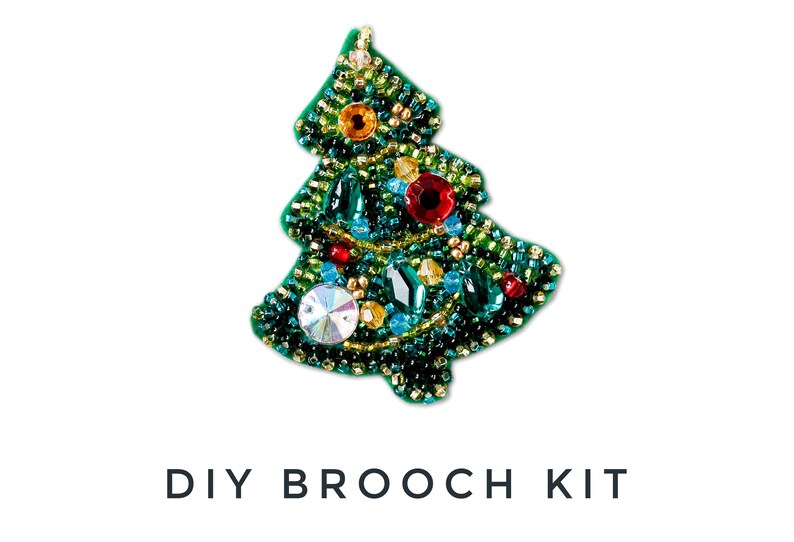 Christmas Tree Bead embroidery kit. Seed Bead Brooch kit. DIY Craft kit. Beading kit. Needlework beading. Handmade Jewelry Making Kit image 3