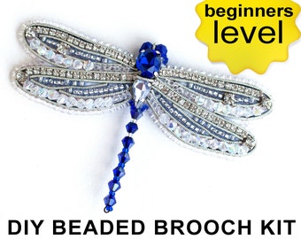 Dragonfly Bead embroidery kit. Seed Bead Brooch kit. DIY Craft kit. Insect Beading kit. Needlework beading. Handmade Jewelry Making Kit