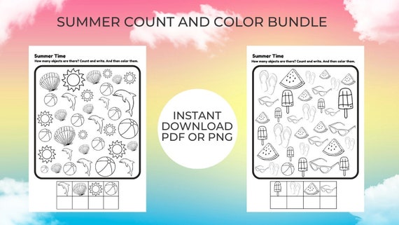 2 fun easy kids summer count and color bundle instant etsy