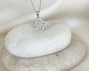 925K Sterling Silver Clover Necklace, 4 Leaf Clover Necklace, Tiny Silver Four Leaf Clover Necklace, Dainty Birthday Day , Good Luck Pendant
