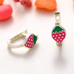 Silber Erdbeere Kinderohrringe, 925 Sterlingsilber Kinderohrringe, Kinderohrringe, Mädchenohrringe, hypoallergener Schmuck