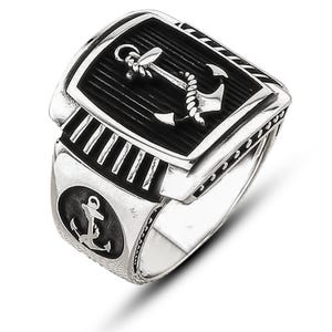 925 Sterling Silber Anker Ring, Sailor Band, Statement, Handgefertigter Sailor Anker Ring, Silber Kapitän Ring Oxide Herrenring, Geschenk für Ihn