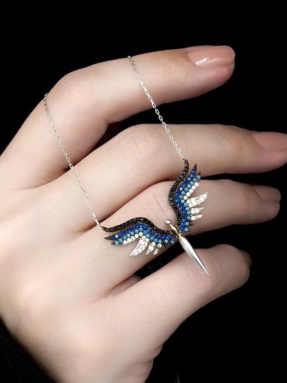 Angel Necklace 925 Sterling Silver Ascending Wings With Zirconia