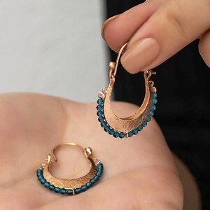 Silver Turquoise Stone Bohemian Earrings, 925 Sterling Silver Hoops Earrings, Woman Vintage Jewelry, Mother's Day Gift, Birthday Stone