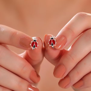 Silver Ladybug Children's Earrings, 925 Sterling Silver Children's Earrings, Girls' Jewelry, Girls' Gifts, Children's Gifts, Birthday Gift
