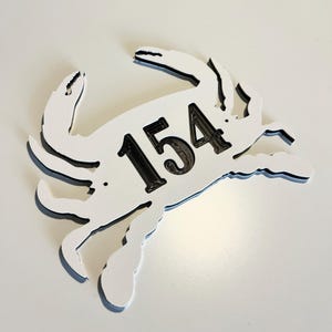 Custom Engraved Horizontal Crab Address Sign, Personalized House Numbers for Home or Business - Unique Coastal Decor