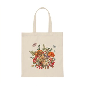 Mushroom Canvas Tote Bag, magical forest tote, mushroom lover tote, nature lover gift, mushroom lover gift, Mother&#39;s day gift, cottagecore