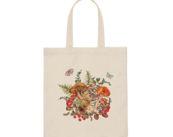 Mushroom Canvas Tote Bag, magical forest tote, mushroom lover tote, nature lover gift, mushroom lover gift, Mother's day gift, cottagecore