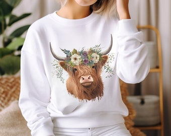 Highland Cow sweatshirt, Watercolor Highland Cow sweatshirt, Gift For Mom, Cow Design shirt, Western Shirt, Country Shirt, Cow shirt, Farm