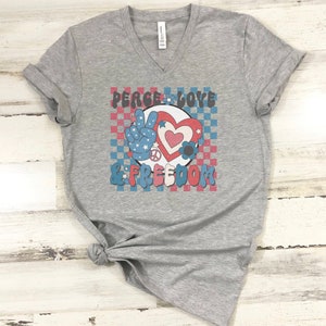 Peace love & freedom V-neck shirt, 4th of July Shirt, American Shirt, Patriotic Shirt, Freedom shirt, independence day shirt, USA shirt