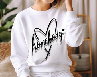 Sudadera Homebody, sudadera de moda, camiseta Homebody, sudadera con gráficos lindos, sudadera holgada, regalo introvertido, estética para mujer, cuello redondo