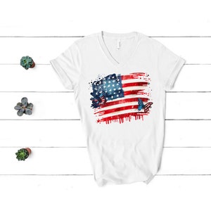 American Flag short sleeve V-neck shirt, 4th of July Shirt, American Shirt, Patriotic Shirt, Freedom shirt, independence day shirt, US shirt