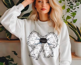 Hockey Game Day Sweatshirt, Hockey coquette bow sweatshirt, Sports Fan Gift, Hockey Apparel, Hockey Lover Gift, Hockey Game Day Outfit, NHL