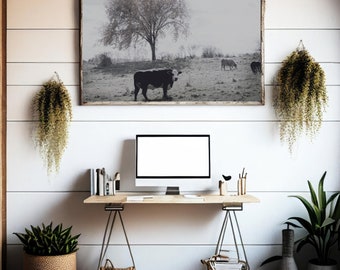 Black and White Cow Poster, Modern Farmhouse Wall Art