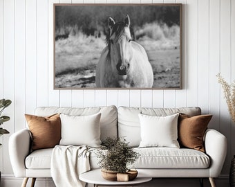 Black and White Horse Print, Rustic Farmhouse Wall Art