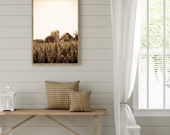 Impressão fotográfica de celeiro rural, arte de parede moderna para casa de campo.