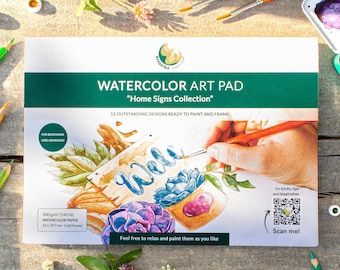 WATERCOLOR coloring book for adults. Beautiful HOME SIGNS printed in High quality watercolor paper ready to paint. Iperartika