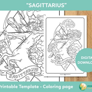 Sagittarius Coloring Page: Zodiac Sign Stencil (PDF Digital Download)