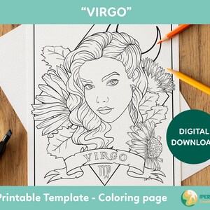 PÁGINA DE COLORIR de Virgem para imprimir | desenhos de signos do zodíaco para colorir | Download digital de folhas para colorir | Colorir para adultos | Desenho para colorir pdf
