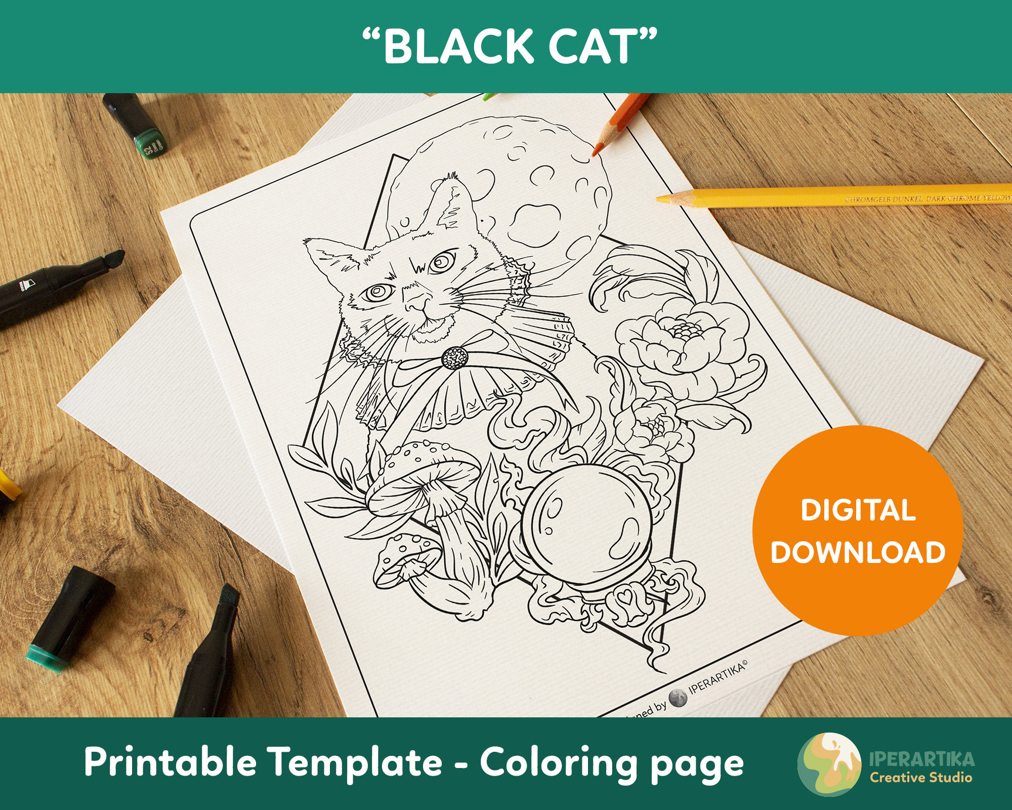 Black Cat COLORING PAGE Printable Halloween Coloring Pages - Etsy