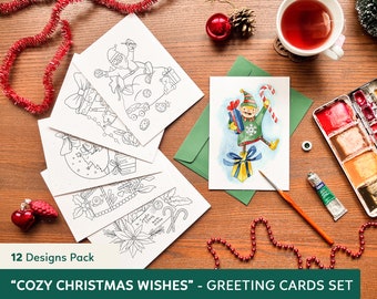 Downloadable CHRISTMAS CARDS for coloring or Tracing and Painting. Beautiful, warm, and fun Templates Designs perfect for all ages.