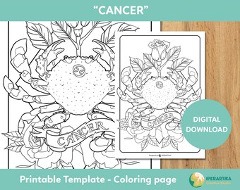 Cancer Zodiac Coloring Page: Printable Floral Design (Digital Download)