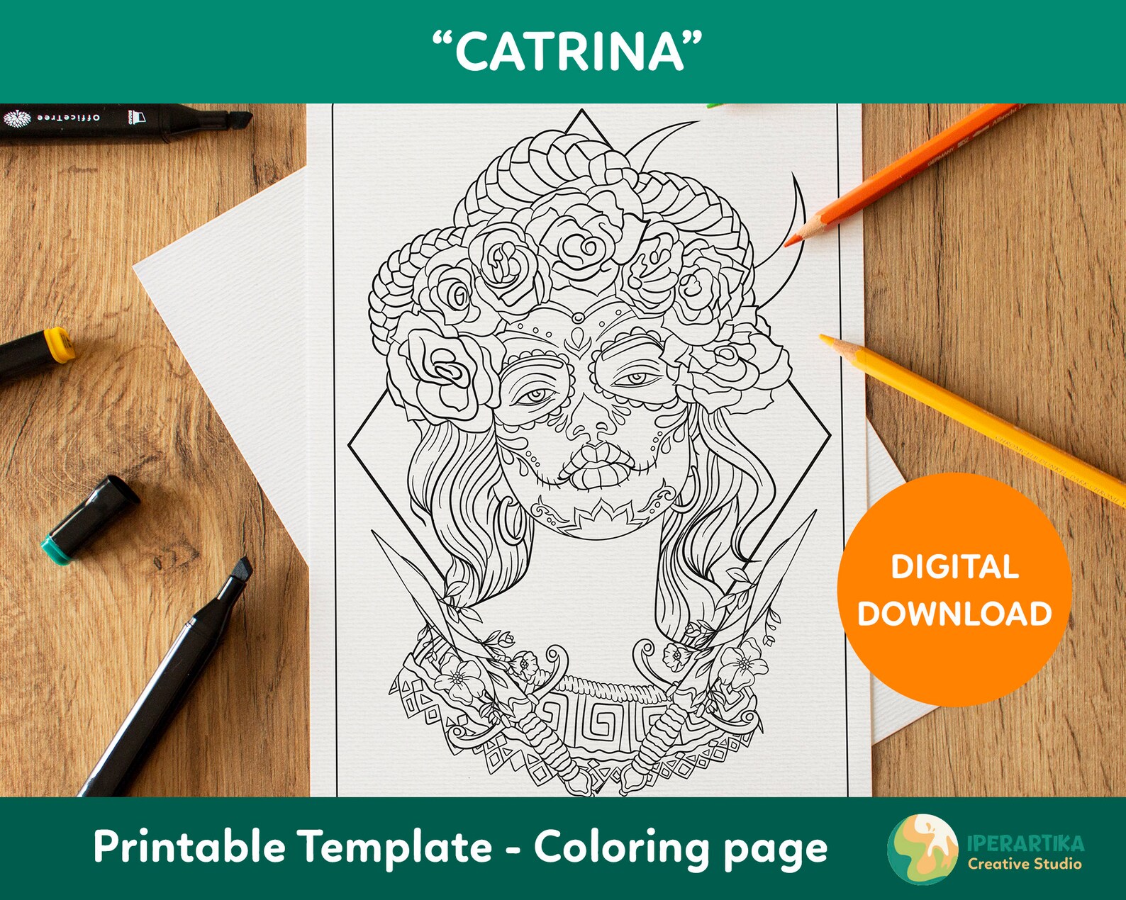 Catrina COLORING PAGE Printable Halloween Coloring Pages Coloring
