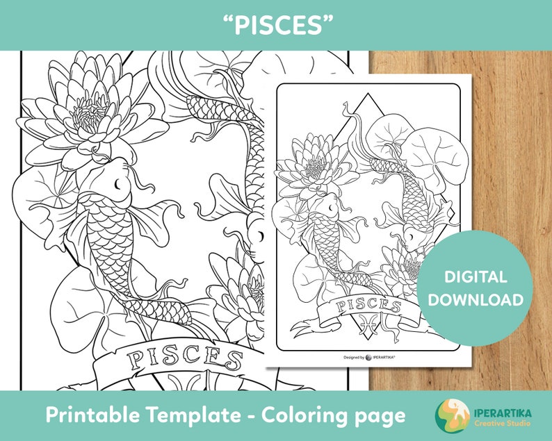 Pisces COLORING PAGE Printable Zodiac Signs Coloring Pages Coloring ...
