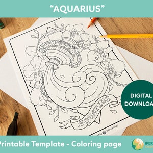 COLORIAGE À imprimer vers le Verseau | à colorier des signes du zodiaque | Feuilles à colorier en téléchargement numérique | Coloriage pour adultes | Coloriage pdf