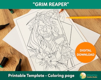 Grim Reaper COLORING PAGE printable | Halloween coloring pages | Coloring sheets digital download | Coloring for adults |Coloring page pdf