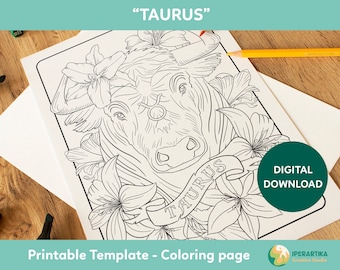 Taurus Coloring Page: Zodiac Sign Printable (Digital Download)