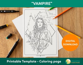Vampire COLORING PAGE printable | Halloween coloring pages | Coloring sheets digital download | Coloring for adults | Coloring page pdf