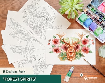 Forest Animals Watercolor Templates/ Coloring Pages (PDF Printable)