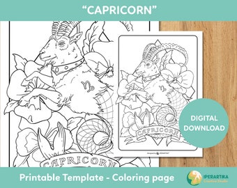 Capricorn COLORING PAGE printable | zodiac signs coloring pages | Coloring sheets digital download | Coloring for adults | Coloring page pdf