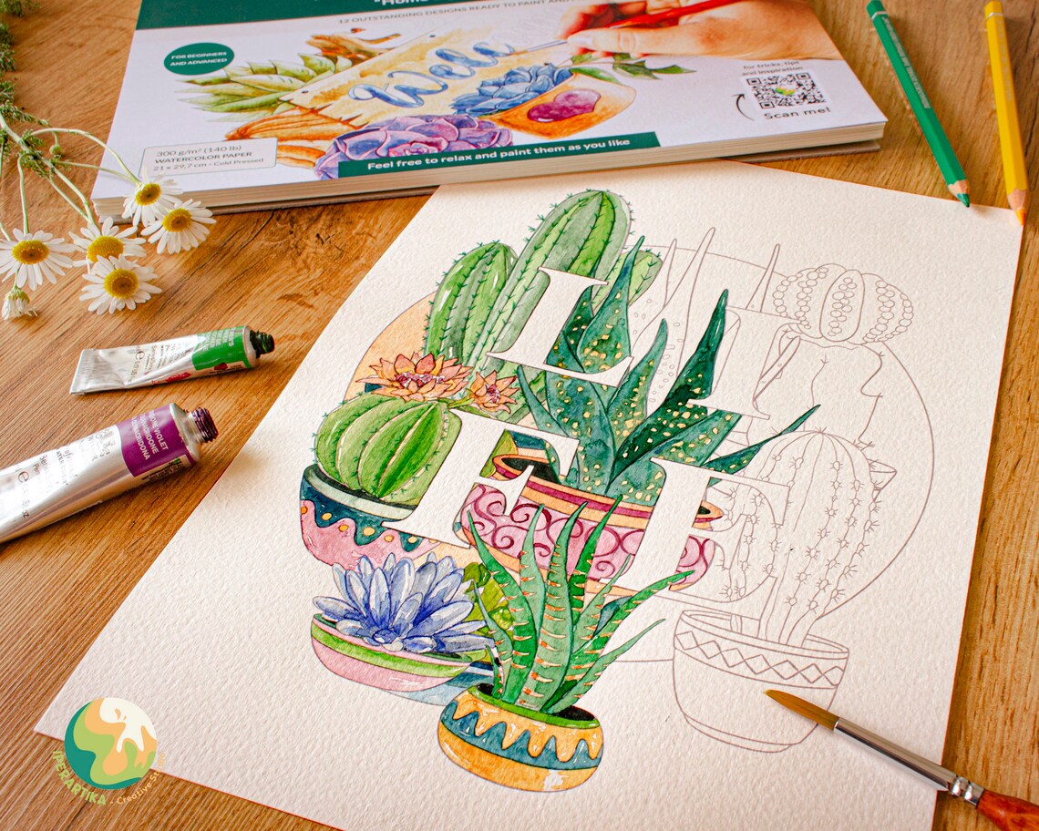 WATERCOLOR Coloring Book for Adults. Beautiful HOME SIGNS - Etsy