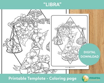 Libra Zodiac Sign Coloring Page: Printable Art (Digital Download)