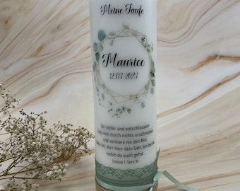 Baptism candle | Communion | Confirmation | Wedding | Godparent candle | Customize | Flower wreath | Eucalyptus wreath | Rustic Vintage Boho