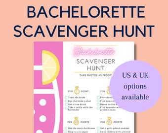 Bachelorette Scavenger Hunt | Printable Fun Activity Template | Hen Do Party Games | Retro Vintage