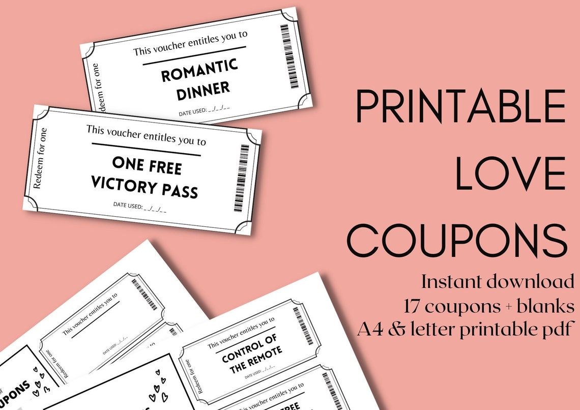 Printable Love Coupon Book Printable Coupons for Boyfriend / Girlfriend Gift for Him / Her ...