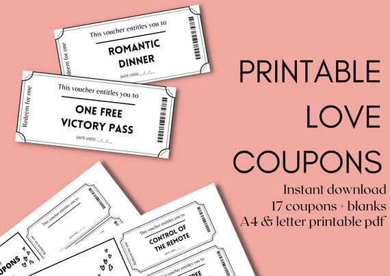 Printable Love Coupon Book Printable Coupons for Boyfriend / | Etsy