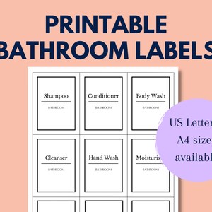 Printable Bathroom Labels Organisation Stickers Template Labels for Bathroom Products Minimalist ...