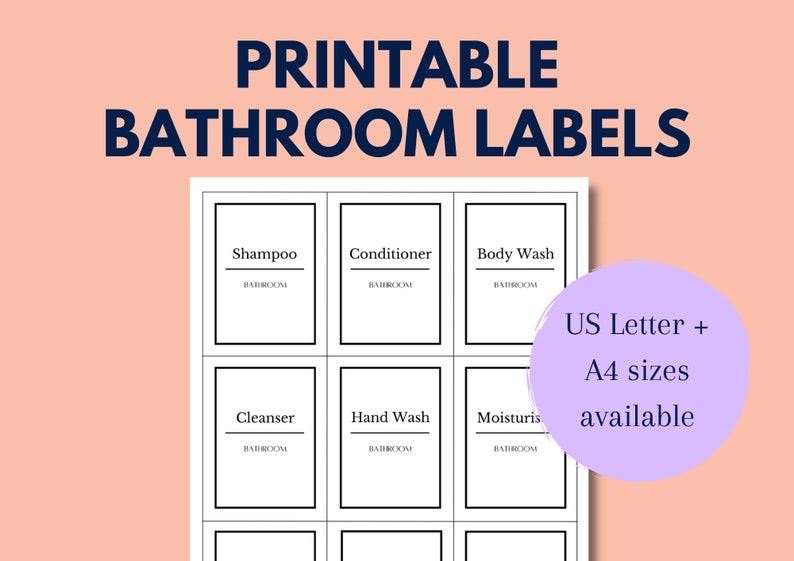 Printable Bathroom Labels Organisation Stickers Template Labels for Bathroom Products Minimalist ...