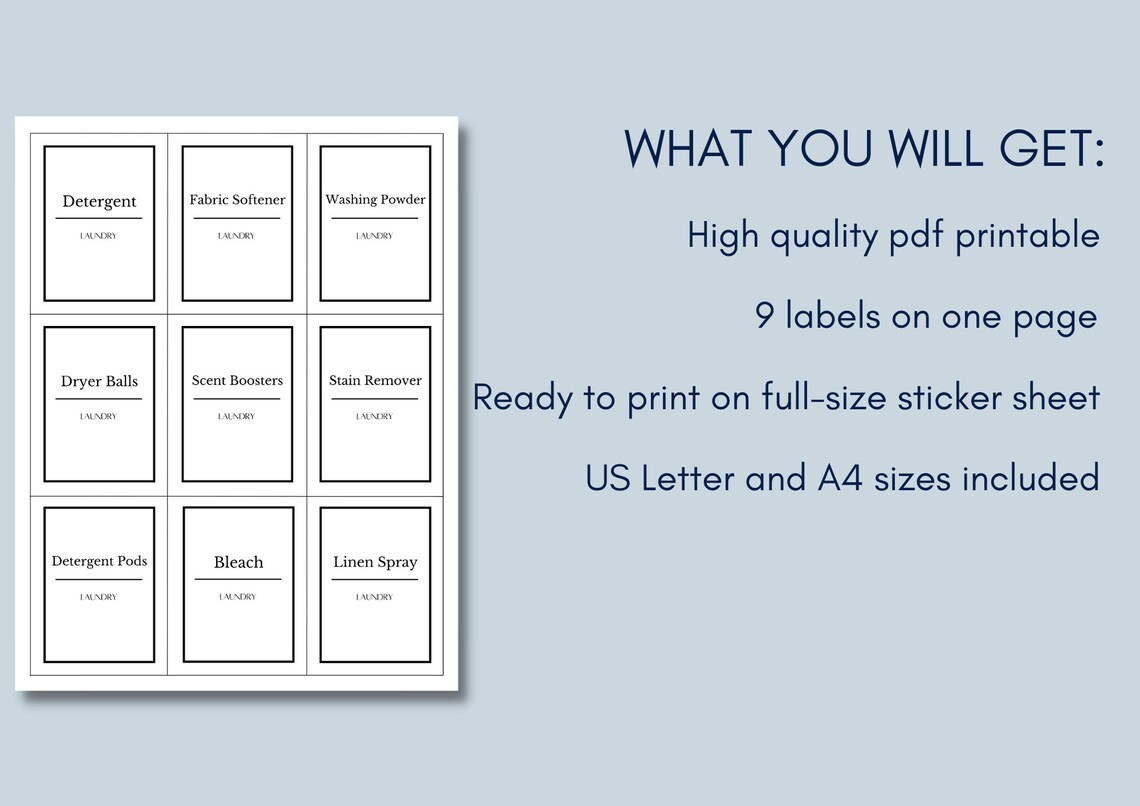 Printable Laundry Labels Organisation Stickers Template Labels for Laundry Products Minimalist ...