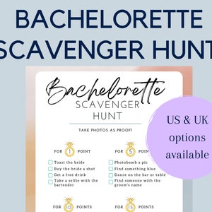 Bachelorette Scavenger Hunt | Printable Fun Activity Template | Hen Do Party Games | Pastel Minimalist