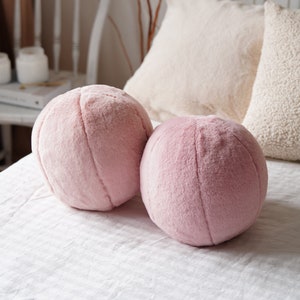 Pink Plush Ball Pillow - Plush Ball Cushion - Fur Ball Pillow - Ball Pillow - Round Pillow - Decorative Pillow - Unique Pillow - Fur Pillow